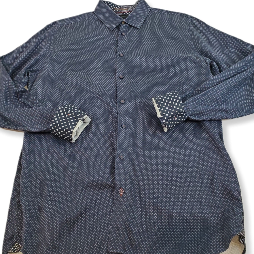 Ted Baker Grid Dot Shirt Men's Adult 5 Blue Long Sleeve Casual Button Up Cotton